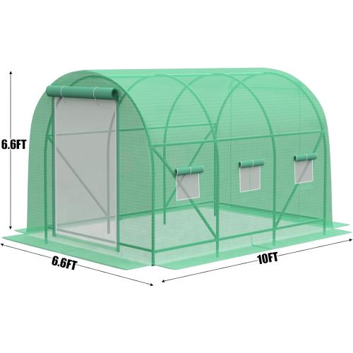 10×7×7 FT Greenhouses for Outdoors Heavy Duty, Large Walk in Green Houses for Outside with 6 Ventilated Mesh Windows & Roll-up Door & Reinforced Frame