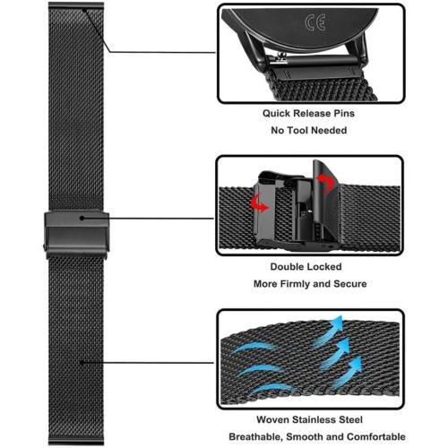 Black 5.5-8.5 FitTurn Wrist Strap Compatible for KOSPET Tank M1 Pro/M1/M2/M3/T2/T3 Smart Watch Band, Replacement Metal Wristband for AMAZTIM C20 Pro/C20/M2/T2 Stainless Steel Bracelet Adjustable Belt Loop