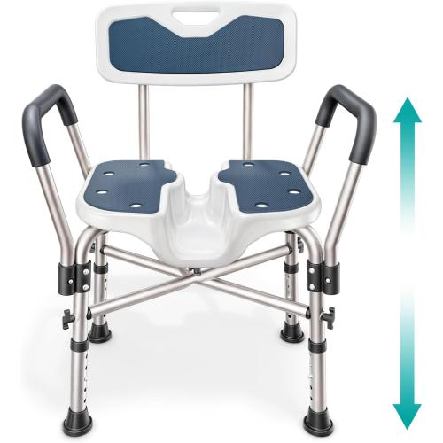 Shower Chair U-Shape Seat (450lb) Heavy Duty - Padded Armrests and Back, Shower Chairs for Elderly and Disabled, Handicap, Shower Chair for Inside Shower, Adjustable Height - Blue