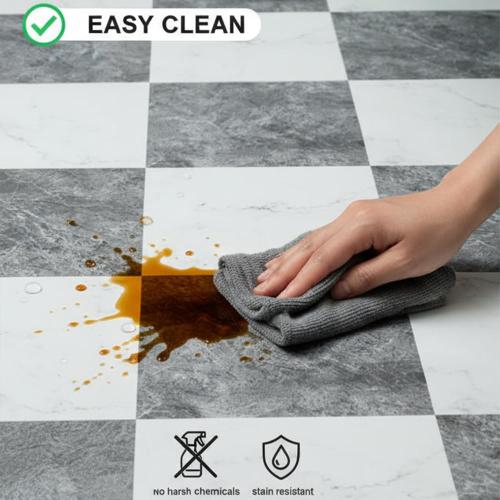 Checkered Peel and Stick Vinyl Flooring Roll – 15.7x 236 Matte Finish Self Adhesive Floor Paper with Wear Layer, Covers Old Floors, Quick Fix for Flooring Jobs, 1-Person Update for Kitchen, Bathroom
