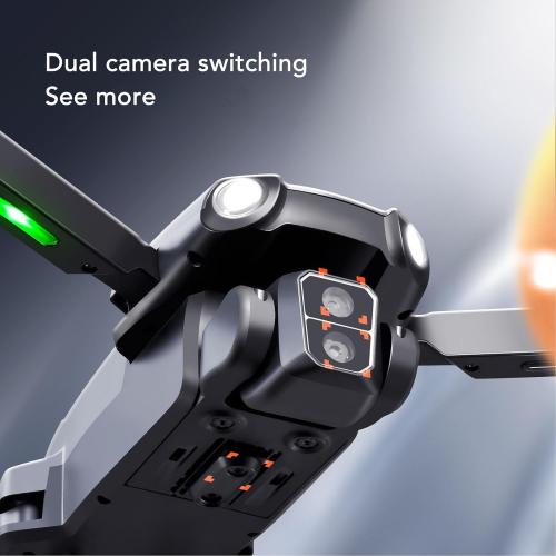 Drfeify Multifunction Foldable Drone with 8K Dual Camera LED Lights, 6 Channel Gyroscope Control, Obstacle Avoidance, Brushless Motor, for Adults Kids Beginners (Dual Battery