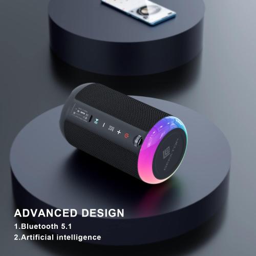 Portable Bluetooth Speaker, Stereo Sound Wireless Speakers with IPX7 Waterproof, LED Lights, Dual Pairing Speaker for Party/Home/Outdoor/Beach, Birthday Gift, Black, A7 Arance4