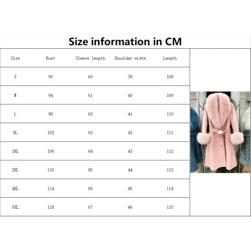 Youlander Fur FE-05 Long Coat With Real Fox Fur Big Collar And Big Cuffs And Belt For Women Soft Jacket Wool Coats size small