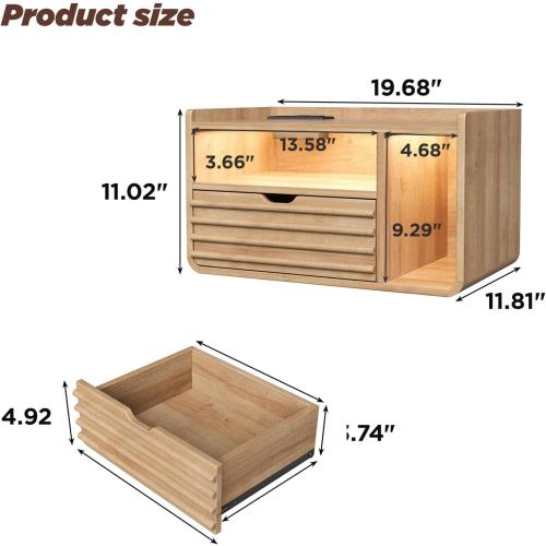 Maupvit Wood Floating Nightstand Set of 2, Wall Mounted Night Stand with Drawer and Charging Station, Bedside Table with Open Shelf, Led Nightstand for Bedroom, Easy Assembly