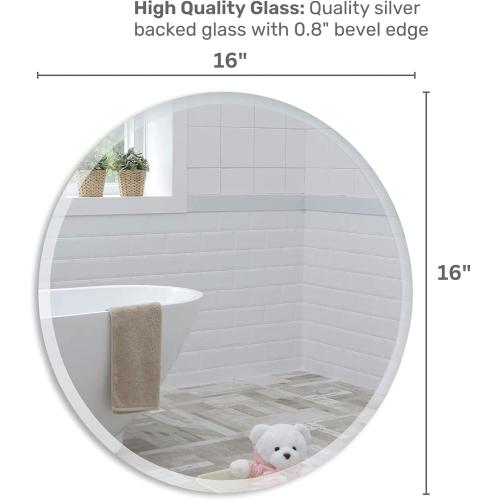Size 16x16 Neue Design Mood Circle Bathroom Mirror Wall Mounted (16 x 16 Inch), Round Frameless with Beveled Edges for Bathroom Vanity
