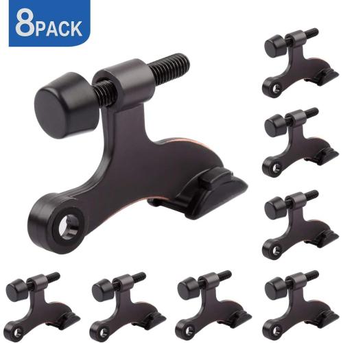 HOMOTEK 8 Pack Hinge Pin Oil Rubbed Bronze Door Stopper,Adjustable Deluxe Heavy Duty Door Stopper 2-1/2x1-3/4”,with Black Rubber Bumper Tips