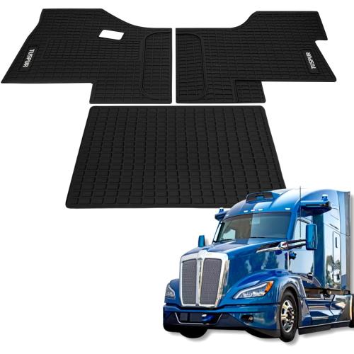 Floor Mats Fit for Kenworth T680 T880 W990S or Peterbilt 579 567 Trucks, Floor Rubber Mats for All-Weather Non-Slip Black (3PCs)