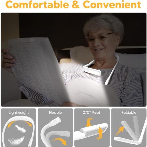 Neck Light, Rechargeable Book Light for Reading, Bright Dual Lamps