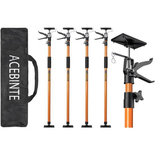 4PK Support Pole, Steel Telescopic Adjustable 3rd Hand Support System, Support Rod, Supports up to 154 lbs Construction Rods for Cabinet Jacks Cargo Bars Drywalls Extends from 49 Inch to 114 Inch