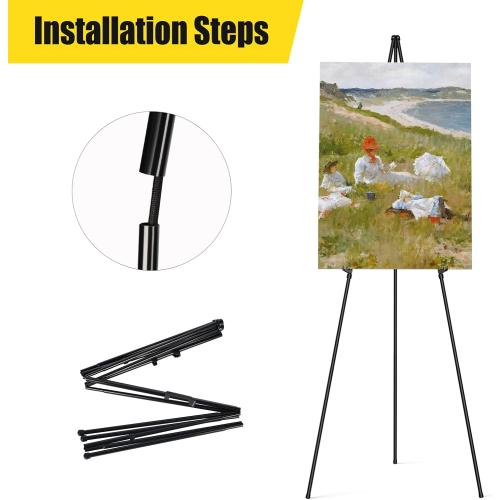 Display Black Easel Stand for Wedding Sign, Artist Instant Tripod Collapsible Portable Floor Easel for Posters, 63 Adjustable Easy Folding Metal Stand for Display Show, Arts, Painting