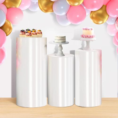 Cylinder Stands for Party, White PCV Display Plinth Cylinder Pedestal Stand Detachable Cake Pedestal Stand for Birthday Wedding Baby Shower Party Product Display Celebration Decor (3piece)