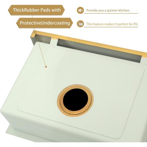 MILOSEN Undermount Gold Kitchen Sink, Stainless Steel Farmhouse Apronfront Kitchen Sink, 23×16 inch Kitchen RV Sink, Small Single bowl Apron Sink, 7 inch Depth Kitchen RV Sinks