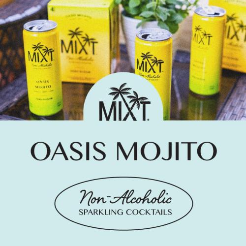 MIXT Premium Sparkling Non-Alcoholic Sparkling Cocktail - Oasis Mojito – Zero Sugar, Ready to Drink, Adaptogens, Nootropics, 2g of carbs or less, Low Calorie, 12oz Cans (Pack of 4)