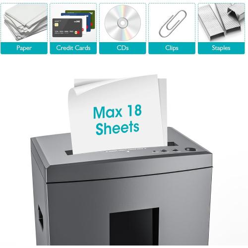 WOLVERINE 18-Sheet Shredders for Home Office Heavy Duty P-4 Security Level Crosscut Paper Shredder Paper/CD/Card Ultra Quiet Paper Shredder for Home with 6 Gallons Pullout Waste Bin SD9113(Grey ETL)