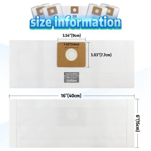 Micro Shop Vac Bags 1-1.5 Gallon by ALYYDBG, Type A - 90667 9066700 9066733 Disposable Vacuum Cleaner Collection Filter Bag 5 PCS
