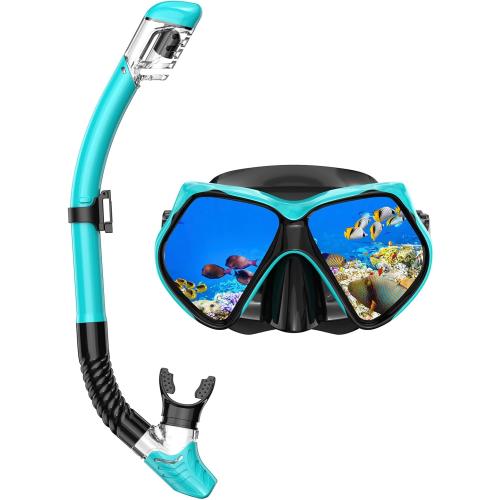 Snorkeling Gear for Adults, Snorkel Set Scuba Diving mask Dry-Top, Adult Swimming Goggles w/Nose Cover, HD Tempered Glass Panoramic Anti-Leak Anti-Fog, Travel Snorkeling Packages