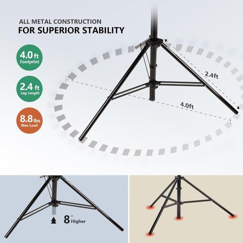 【16' Heavy Duty】 RAUBAY Extreme Tall Video Camera Sports Tripod Stand Air-Cushioned Telescoping Aluminium Alloy Light Stand with 1/4& 3/8 Screw Adapter, Professional Sky High Tripod - TT480 Black…