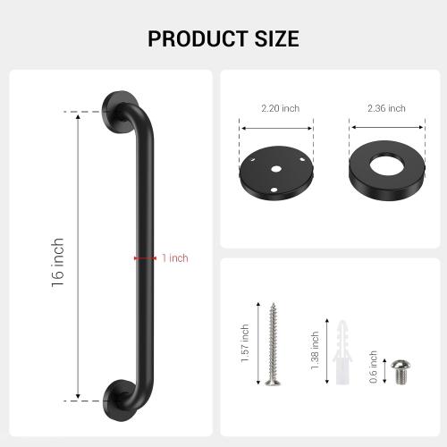 16 Inch Grab Bars for Wall Black, Safety Shower Grab Bars for Seniors Elderly Handicapped, Handicap Grab Bars for Shower with Concealed Screws, Tesuchan