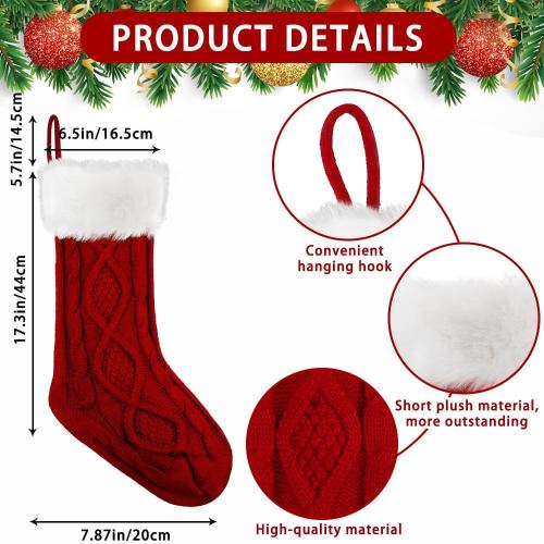 XIMISHOP 4PACK Christmas Stockings,18Inches Large Cable Knitted Stocking Personalized Xmas Hanging Stocking Decorations with for Holiday Christmas Party Family Decor(Green Red White