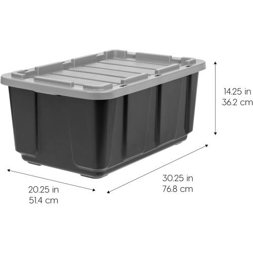 IRIS USA 3-Pack 27 Gallon Storage Bins with Lids |Made in USA| Heavy Duty Plastic Tote Containers for Truckbed Tool Box Organization, Large - Gray