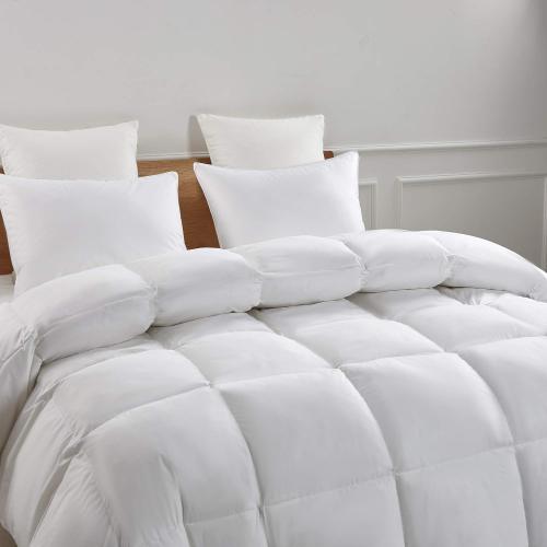 Goose Feather Down Fiber Cotton Comforter Queen Size - 100% Cotton Duvet Insert - Hypoallergenic Bedding Comforter All Season Medium Warmth 90 x 90 Inch White