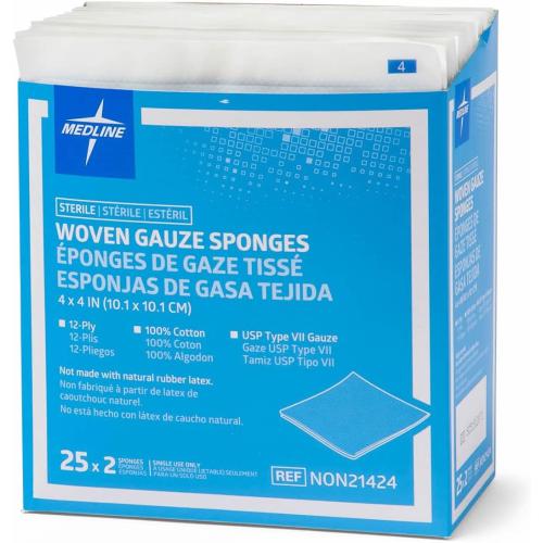 Medline Gauze Sponge Sterile 12 Ply, 50 Count (Pack of 4 )