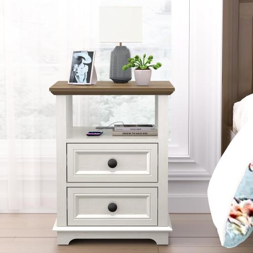 End Table with Fast Charging Station, Side Table with 2 Drawers | Large Storage Rustic Wood Square Storage Cabinet for Living Room,Bedroom,Office