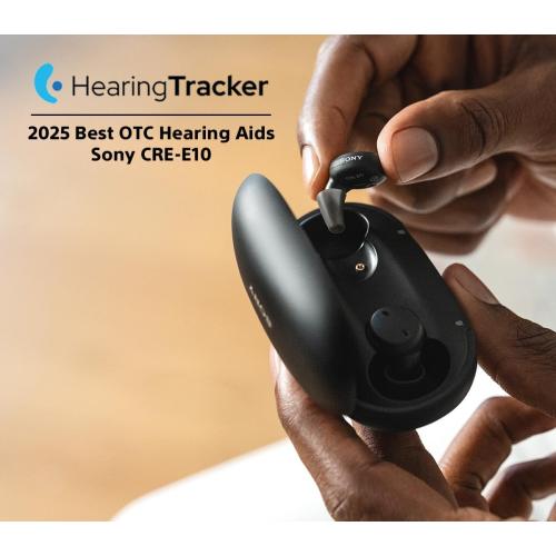 Color Black Sony CRE-E10 Self-Fitting OTC Hearing Aids for Mild to Moderate Hearing Loss, Prescription-Grade Sound Quality, Comfortable Earbud Design, Bluetooth Enabled for iOS, and Rechargeable Battery, Black