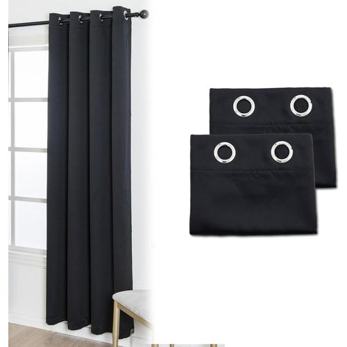 Blackout Protect Privacy Curtains for Bedroom,Pure Color Thermal Insulated Drapes Modern Living Room Darkening Grommet Top Window Treatments for Any Room 2 Panels,Black