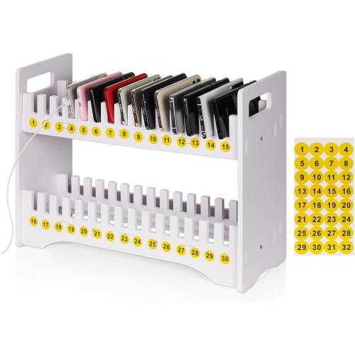 Cell Phone Holder Classroom Cell Phone Storage 2-Tier Multiple Cell Phone Stand Rack with 1-30 Number Stickers PVC Board Mobile Phone Holder Desktop Organizer for Classroom Office (30 Slots)