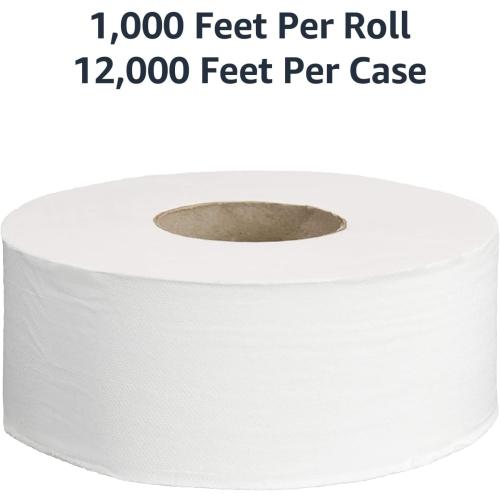 AmazonCommercial 2-Ply White Jumbo Roll Toilet Paper, 9 in, Septic Safe, Compatible with Universal Dispensers, FSC Certified, 1000 Feet Per Roll (Pack of 12)