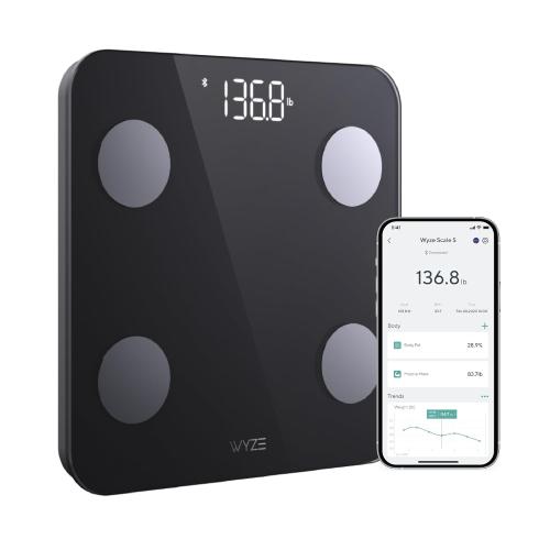 Wyze Scale S, Scale for Body Weight, Digital Bathroom Scale for Body Fat, BMI, Muscle, Heart Rate, Body Composition Analyzer with App, Batteries Included, Bluetooth, 400 lb, Black