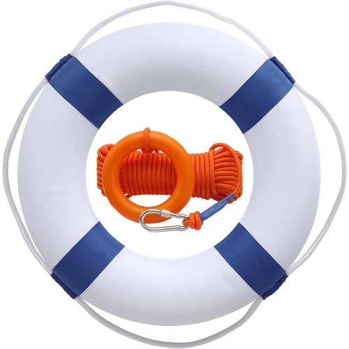 Size  20Inch Life Preserver Ring and Water Floating Lifesaving Rope 98.4FT,Swim Foam Buoy,Swimming Pool Safety Throwing Ring with Perimeter Rope,Throwable Flotation Device
