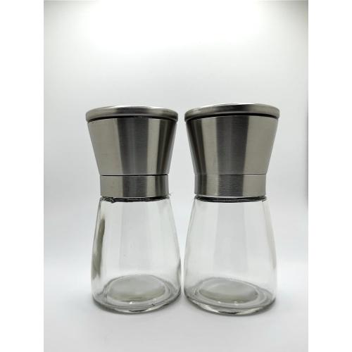 Salt and Pepper Mill Set, Glass and Stainless Steel Grinders, 2-Piece