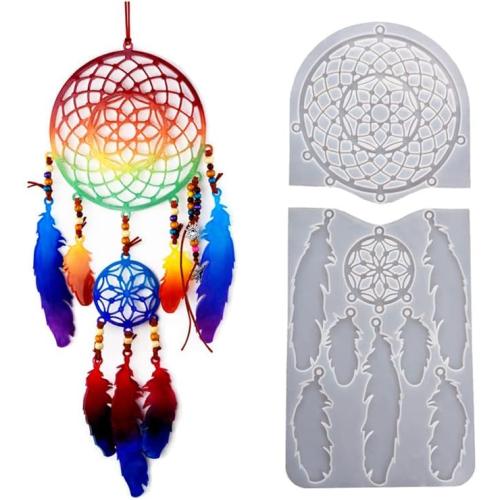 Large Dream Catcher Resin Mold, Silicone Dreamcatcher Feather Epoxy Mold for Wall Hanging Pendant Key Chain Kit House Window Living Room Decoration (Dreamcatcher)