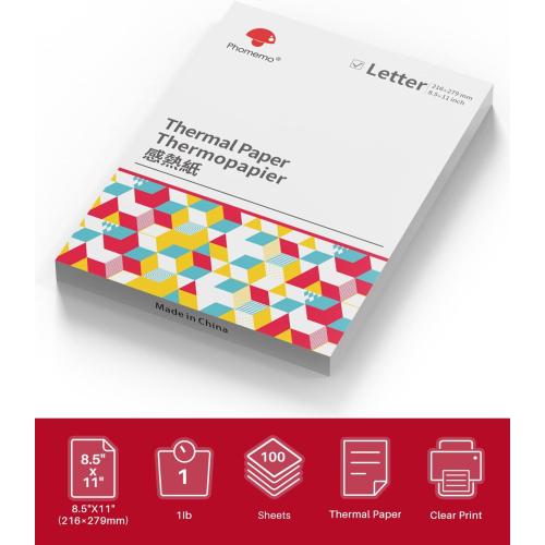 Phomemo Thermal Printer Paper 8.5 x 11 Inch, Advanced Thermal Printing, Phomemo Paper Compatible with M08F-Letter, M832, M834, A285M, with Brother Letter Portable Printer, Size 8.5 x 11, 100 Sheets