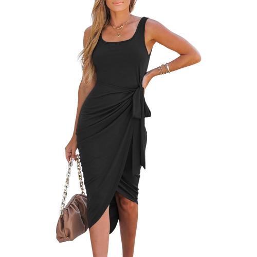 Size 2Xl...CUPSHE Women's Square Neck Wrap Self-Tie Dress Short Sleeve Formal Dress Tulip Hem Midi Dress