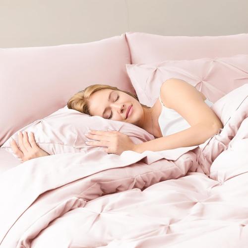 Pink 82x86 Full Comforter Set 7 Pieces Bed in A Bag Pink Luxury Soft Full Size Bed Set Pintuck Pinch Pleat Bedding Sets with Comforter, Flat Sheet, Fitted Sheet and Pillowcases & Shams