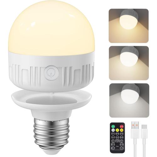 SCOPOW 1PC Rechargeable Light Bulbs with Remote Control Timer and 3 Color Temperature Rechargeable Battery Operated Light Bulb (5W E26 3Colors 1PC)