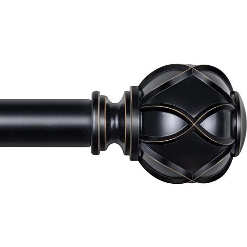 KAMANINA 1 Inch Curtain Rod Telescoping Single Drapery Rod 36 to 72 Inches (3-6 Feet), Black Curtain Rods for Windows 24 to 68 Inches, Netted Texture Finials
