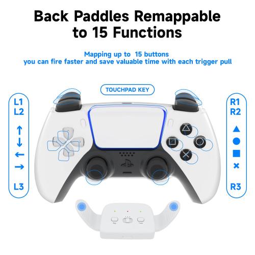 CHARM FOCUS Remap Kit with 2 Back Paddles for PS5 Controller BDM-030/040/050 , DIY PS5 Controller Mod Shell with Back Buttons Support Mapping & Turbo, Swappable Thumbsticks, White