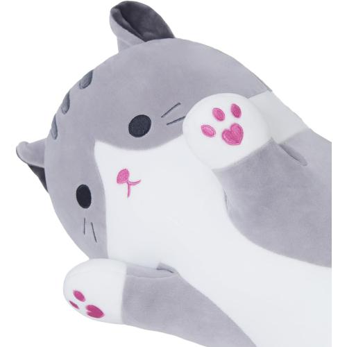 Long Cat Body Pillow for Kids, Cute Cat Stuffed Animals Gifts for Girls, Long Cat Plush Toy for Birthday, Soft Cat Plushies Pillow (Grey, 19.6in/50cm)