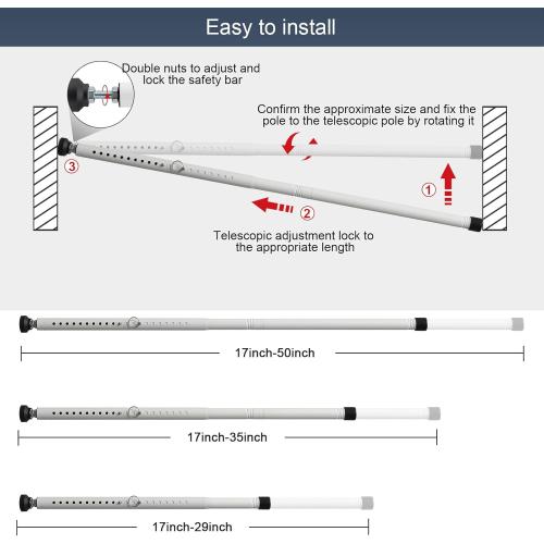 DIIG Sliding Door Security Bar, 17.7-50.5inch Heavy Duty Adjustable Sliding Patio Door Lock Bar with Rubber Tips,Diameter 1inch Window Security Bar for Home Apartment Travel Children Women (White)