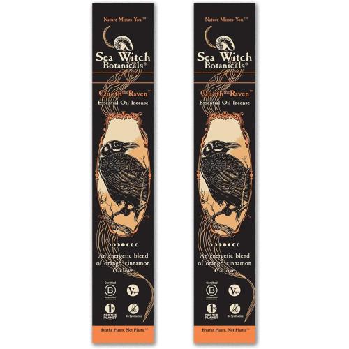 Sea Witch Botanicals Quoth The Raven Incense - 2 Pack | All-Natural Essential Oil Blends | 2 Boxes of 20 Incense Sticks | Non-Toxic | Ritual, Energy & Creativity | Cinnamon, Clove & Orange