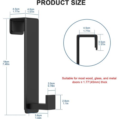 PMMASTO 2-Pack Over The Door Hooks - Rustproof Stainless Steel Door Hangers Fits for 1-3/4 Inch Thick Doors, Non-Marking and Tool-Free Easy Install​​ (Black, L Shape)