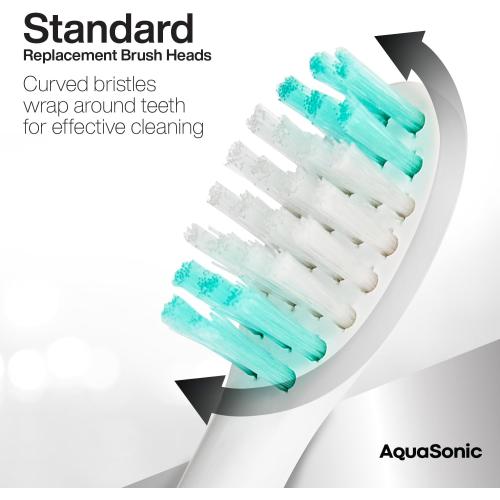 AquaSonic Standard Replacement Brush Heads | ADA Accepted | for Normal & Sensitive Teeth | Compatible with Many AquaSonic Toothbrush Handles (8 Pack White)