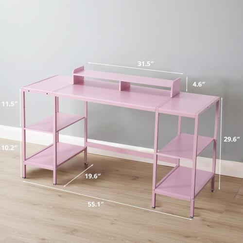 MINOSYS Computer Desk 55-inch with Storage Shelf - Gaming Desk for Bedrooms, Small Spaces, and Home Offices Modern Writing Desk for PCs. (Colors vary)