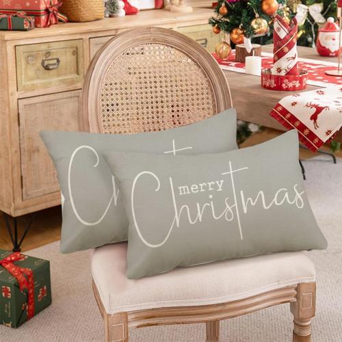 RABUSOFA Christmas Pillow Covers 12x20 Inch,Merry Christmas Quote Decorations Winter Decorative Throw Pillow Cases,Farmhouse Holiday Xmas Lumbar Cushion Covers for Home Couch Living Room Gray