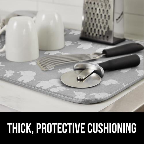 GORILLA GRIP Ultra Water Absorbent Microfiber Dish Drying Mat, 18x24, Quick Dry Thick Mesh, Slip Resistant Pad for Sink Dishes or Under Rack, Kitchen Counter Accessories, Machine Wash Mats, Elephants