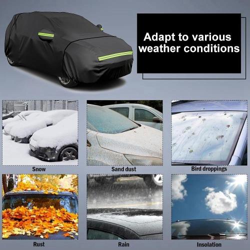 Car Cover - Double Layer Thickening Car Covers Waterproof Snow Hail Rain Dust UV All Weather Protection with Door Zipper Fixed Straps Black (SUV 200x79x69 Inch)